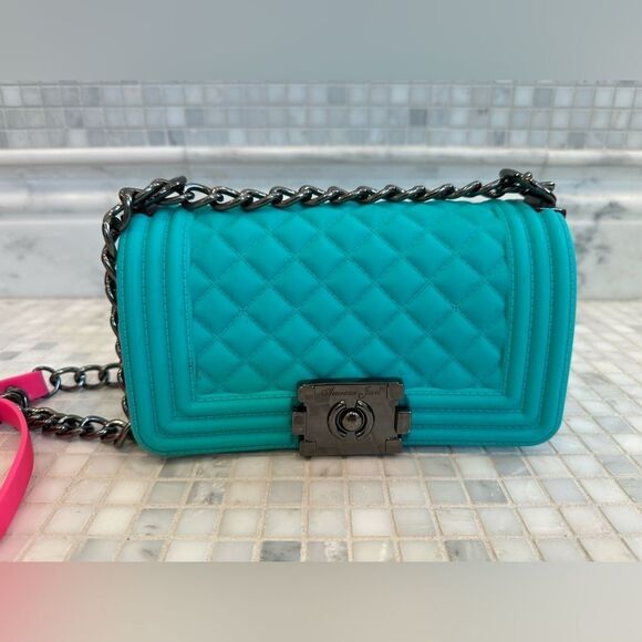 American Jewel Quilted Turquoise Pink Silicone Crossbody Purse - Picture 4 of 13
